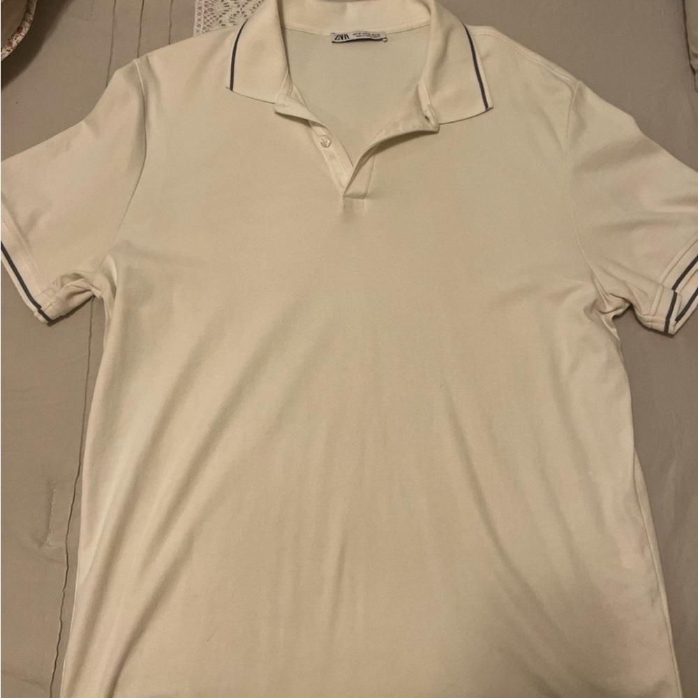Zara Men's White Polo Shirt with gray Trim size medium